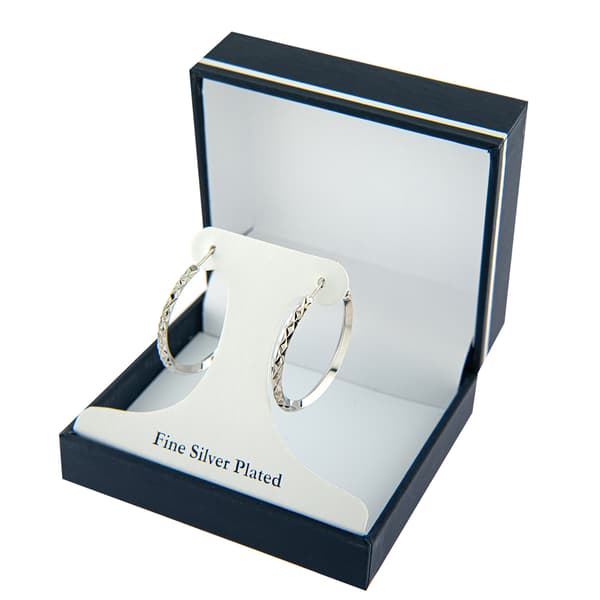 Fine Silver Plate 30mm Diamond Cut Hoop Earrings