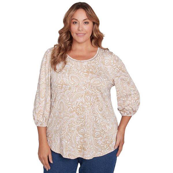 Plus Size Ruby Rd. Hello Spring Knit Embroidered Mix Puff Tee - image 