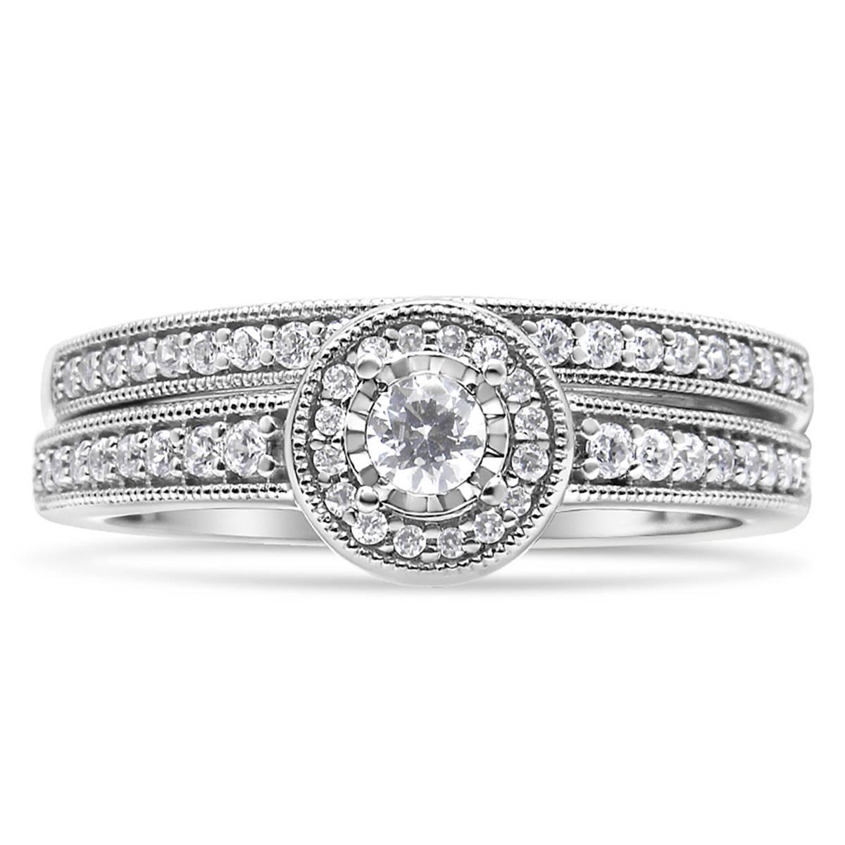 Haus of Brilliance Sterling Silver 1/2ct. Diamond Bridal Set