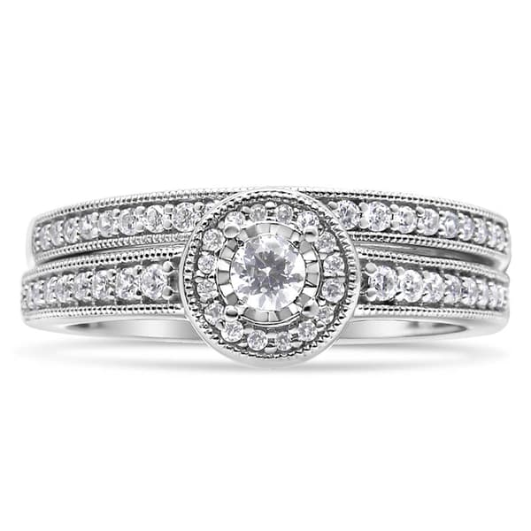 Haus of Brilliance Sterling Silver 1/2ct. Diamond Bridal Set