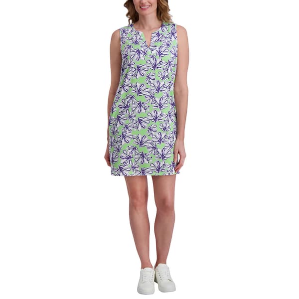 Womens Stella Parker Sleeveless Split Neck Floral UPF Shift Dress - image 