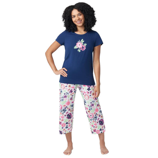 Womens HUE Edible Flowers Short Sleeve Tee & Capri Pajama Set - image 