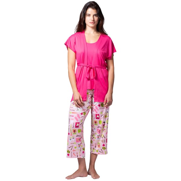 Womens HUE(R) Solid Top Things To Grow Printed Capri 3 Piece Set - image 