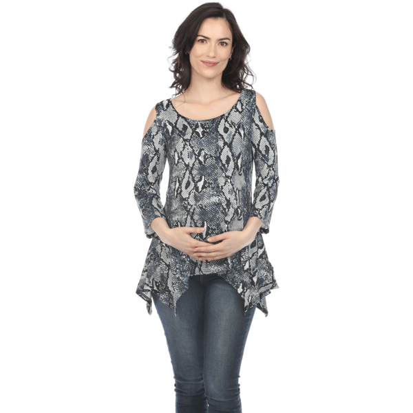 Womens White Mark Cold Shoulder Snake Maternity Tunic Blouse