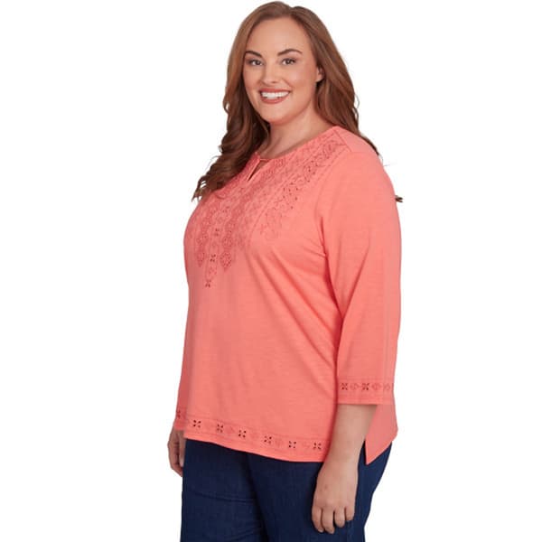 Plus Size Alfred Dunner Free Spirit Cut Out Yoke Solid Blouse