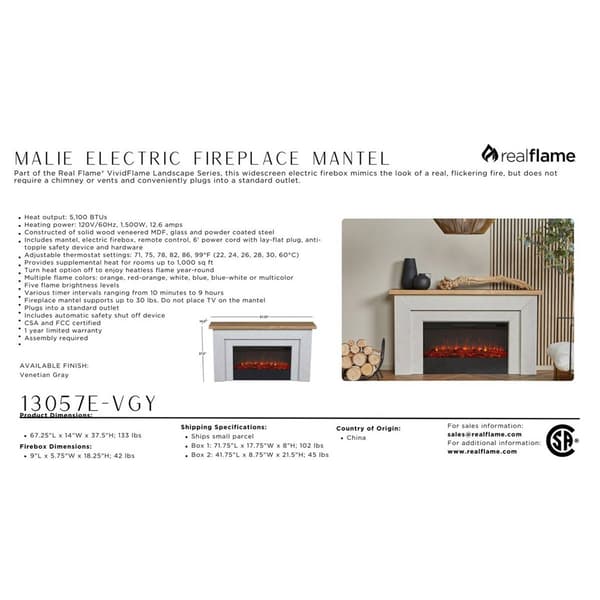 Real Flame Malie Electric Fireplace