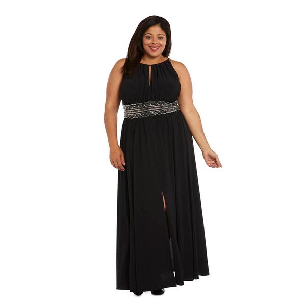 Plus Size R&M Richards Sleeveless ITY Embellished Waist Gown - image 