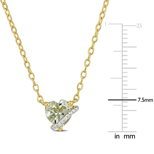 Gold Plated Sterling Silver Green Quartz & Diamond Pendant