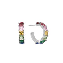 Athra Fine Silver Plated Multi-Colored Cubic Zirconia Hoops
