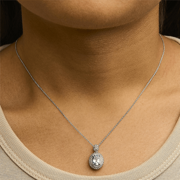 Haus of Brilliance Blue Topaz & Diamond Halo Pendant Necklace