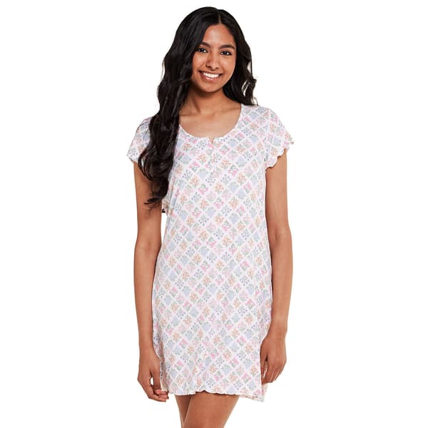 Plus Size Laura Ashley(R) Rib Geo Bouquets Lettuce Edge Nightshirt