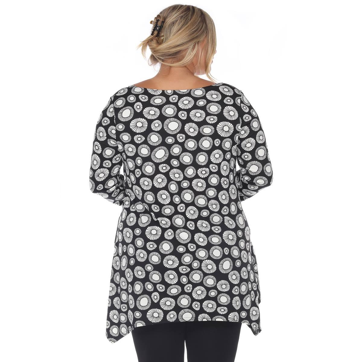 Plus Size White Mark Printed Geometric Circle Tunic