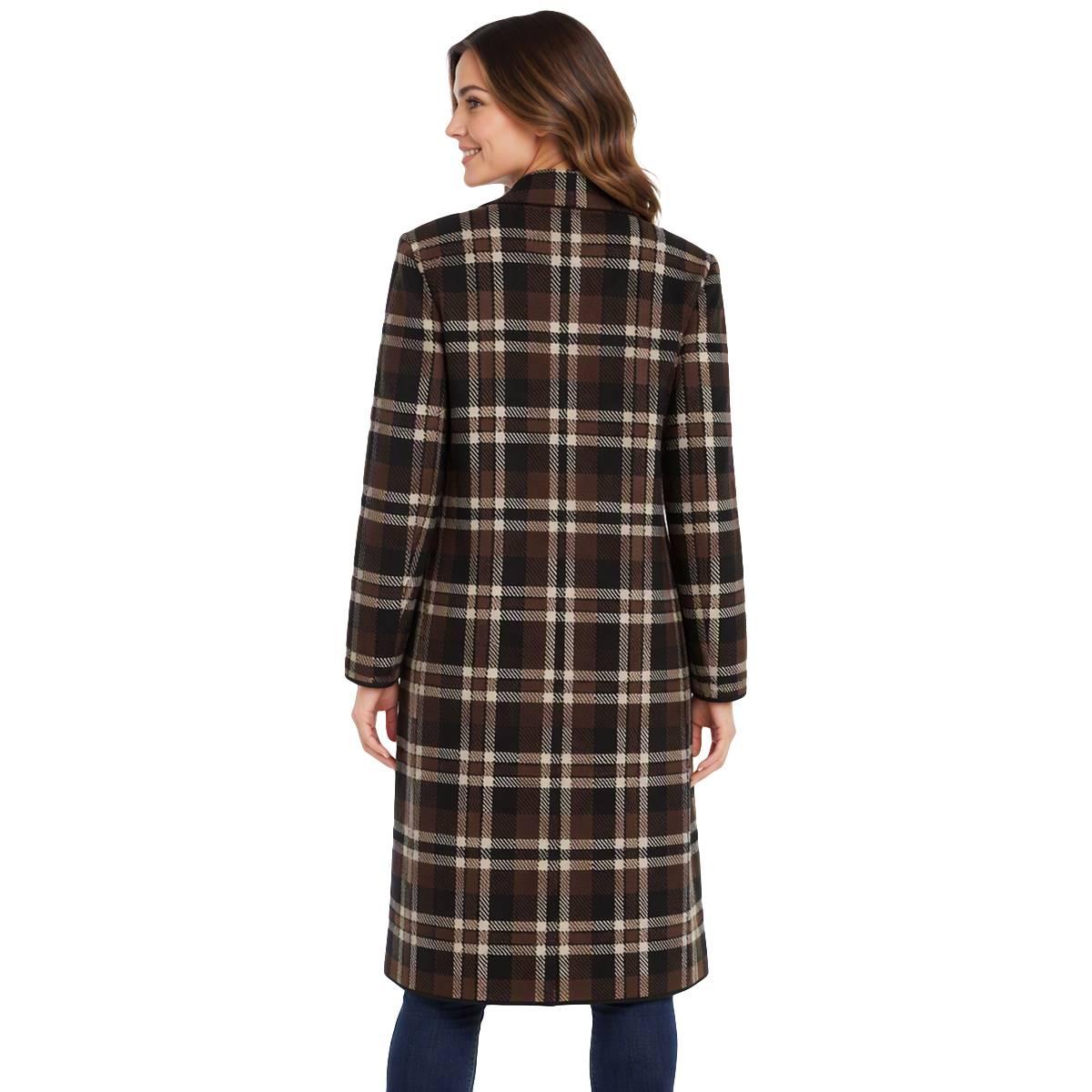 Womens Badgley Mischka Long Sleeve Plaid Notched Coatigan