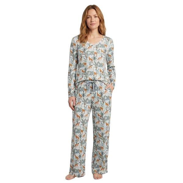 Womens Poppy & Clay Long Sleeve Leopard Rib Pajama Set