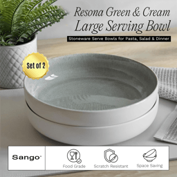 Sango Resona Moss/Cream Large Ceramic Serving Bowl - Set of 2
