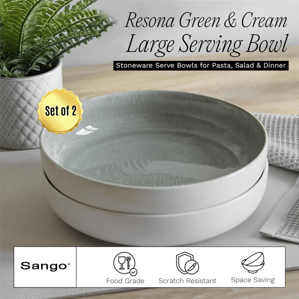 Sango Resona Moss/Cream Large Ceramic Serving Bowl - Set of 2