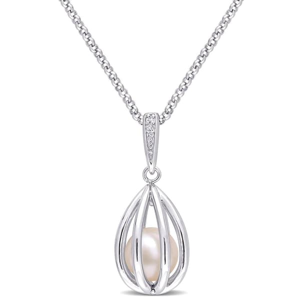 Gemstone Classics(tm) Pearl & Diamond Accent Necklace - image 