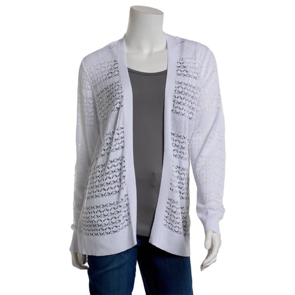 Womens 89th & Madison Long Sleeve Pointelle Crispy Cardigan - image 