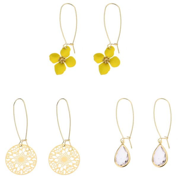 Ashley Cooper(tm) Gold-Tone Yellow Flower Trio Earring Set - image 