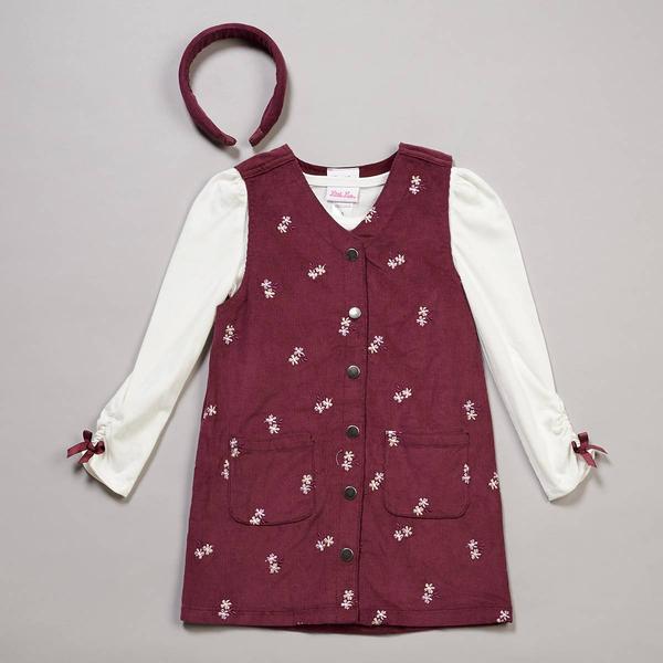 Girls (4-6x) Little Lass(R) 2pc. Floral Corduroy w/ Tee & Headband - image 