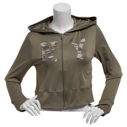 Juniors No Comment Fleece Back Twill Zip Hoodie- Vetiver