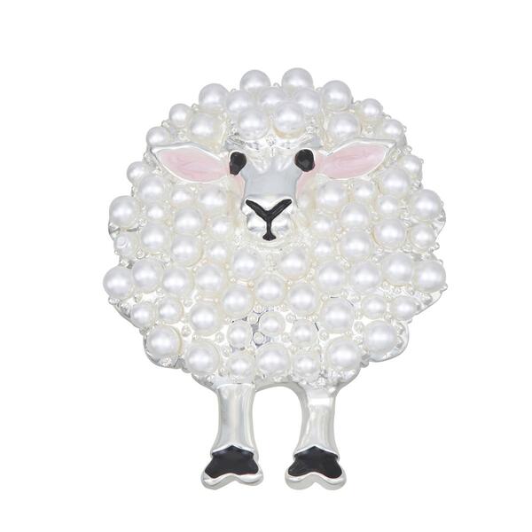 Napier Silver-Tone White Pearl Sheep Pin - image 
