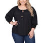 Plus Size NY Collection 3/4 Sleeve Solid Tuwa Wth Tie Peasant Bl - image 1
