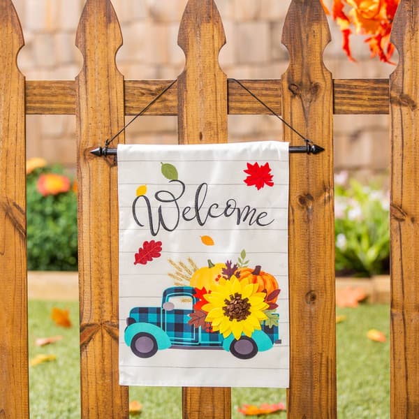 Evergreen Fall Plaid Truck Garden Linen Flag