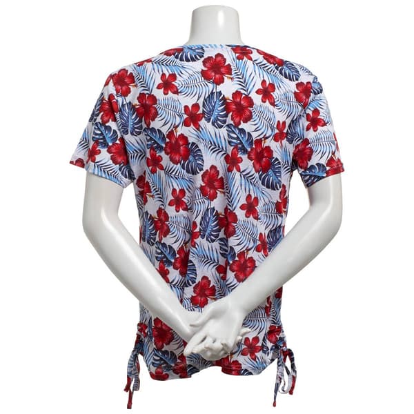 Womens Erika Short Sleeve Tropical Side Tie V-Neck Tee