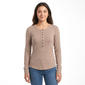 Juniors Pink Rose Long Sleeve Ribbed Button Up Henley Top - image 1