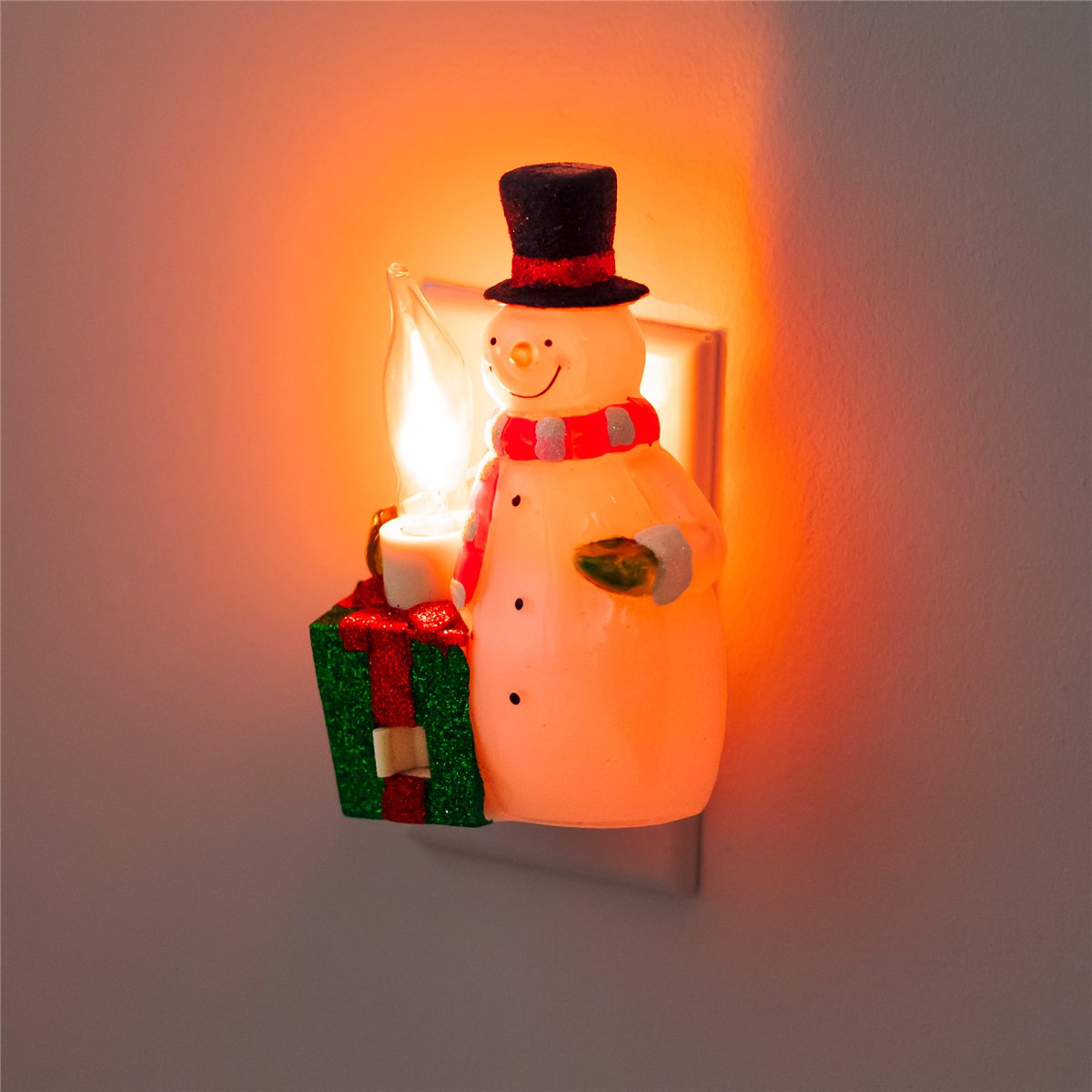 Northlight Snowman with Present Flickering Christmas Night Light