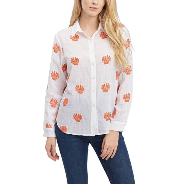 Plus Size NY Collection Long Sleeve Seashell Button Down Blouse