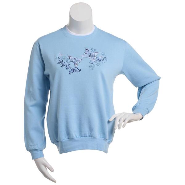 Womens Top Stitch by Morning Sun Butterflies in Blues Sweatshirt - image 