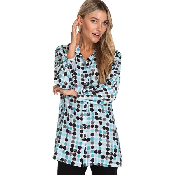Womens Multiples Roll Tab Sleeve Dot Button Front Top - image 