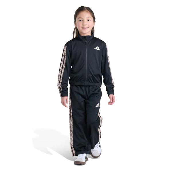 Girls (4-6X) adidas Allover Print 3 Stripe Wide Leg Tricot Jacke - image 