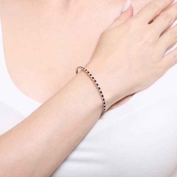 Athra Fine Silver Plated Black & White Crystal Coil Bracelet
