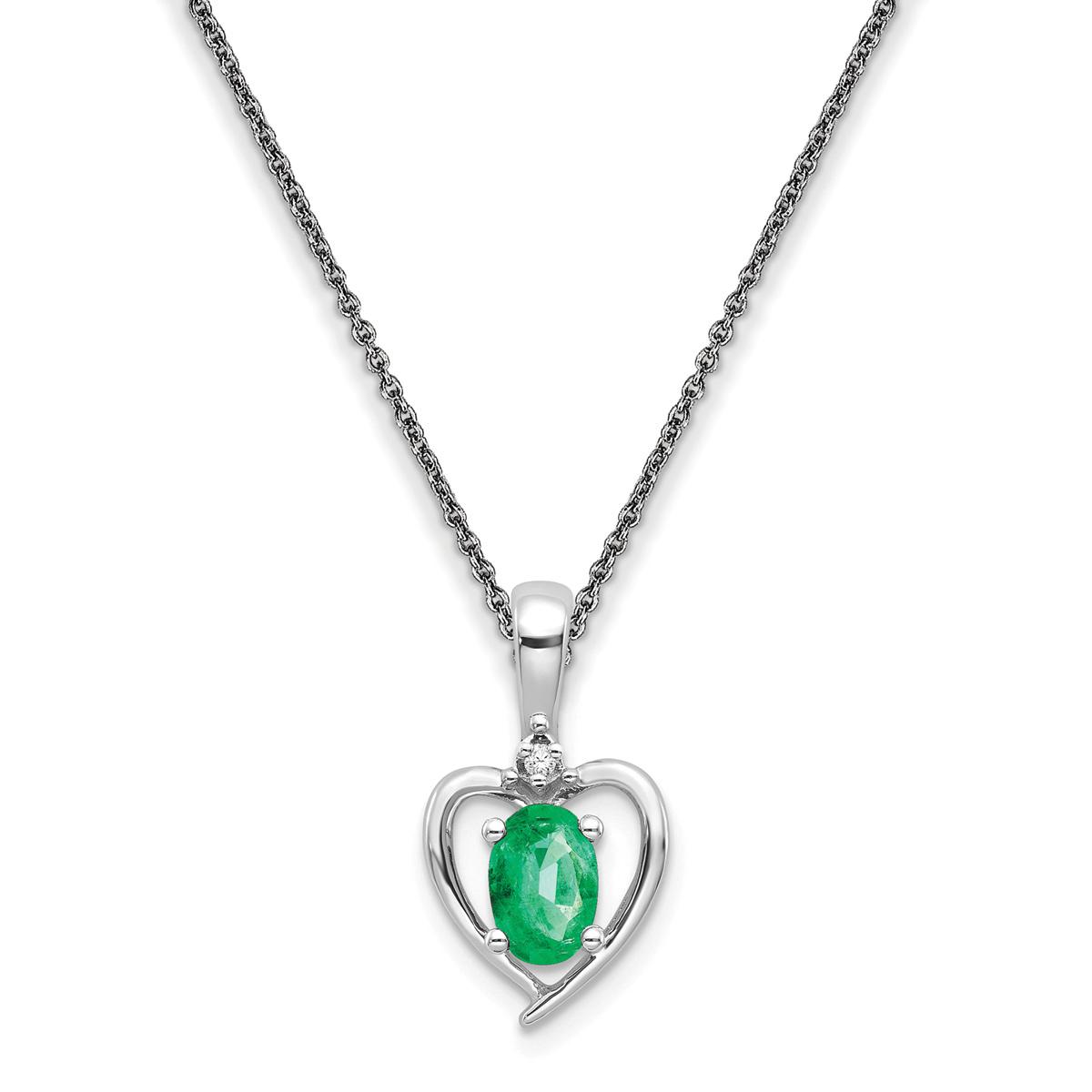 14kt. Emerald Diamond Pendant Heart Necklace