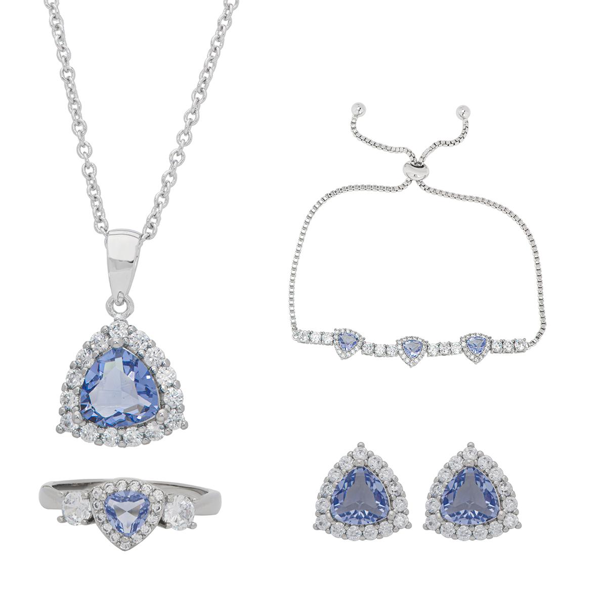Gianni Argento Silver Plate Lab Tanzanite Trillion 4pc Set