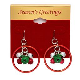 Red Ring Glitter Ball Drop Earrings