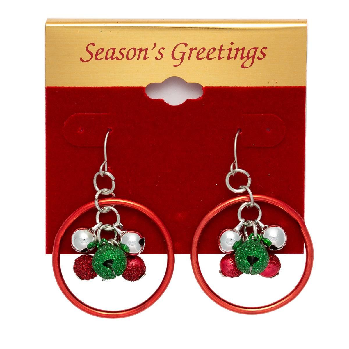 Red Ring Glitter Ball Drop Earrings