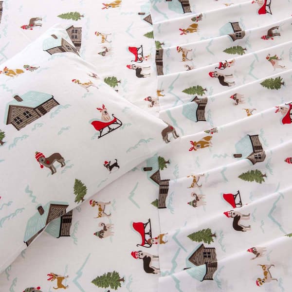 Freshfolds Cotton Pups With Hats Holiday 4pc. Flannel Sheet Set