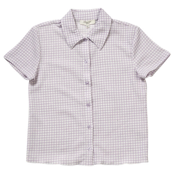 Girls &#40;7-16&#41; No Comment Button Down Gingham Crinkle Woven Top - image 