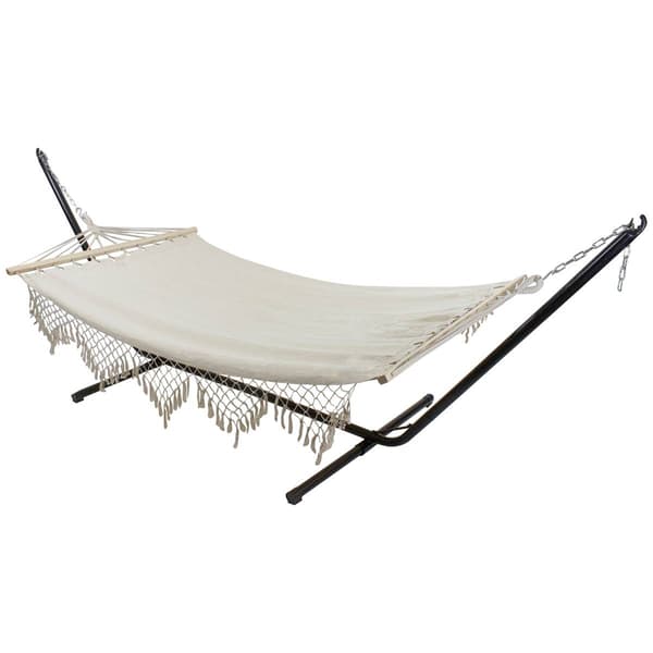 Northlight Seasonal Macrame Cotton Hammock with Wooden Bars - image 