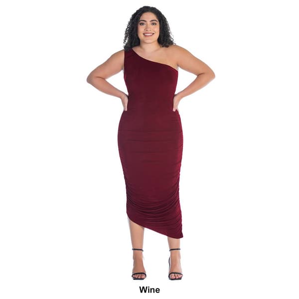 Plus Size 24/7 Comfort Apparel One Shoulder Ruched Bodycon Dress