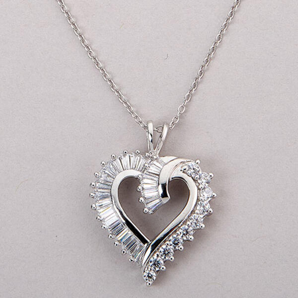 Splendere Sterling Silver Cubic Zirconia Heart Necklace - image 