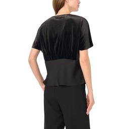 Womens MSK Short Dolman Sleeve Velvet V-Neck Blouse