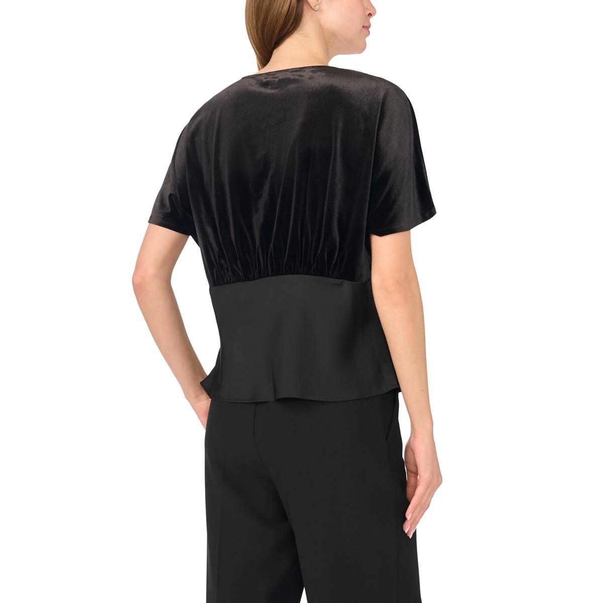 Womens MSK Short Dolman Sleeve Velvet V-Neck Blouse