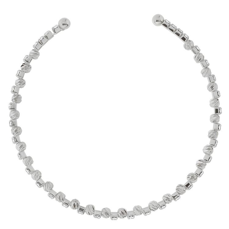 Athra Silver Plated Clear Crystal & Stripe Bead Coil Bracelet