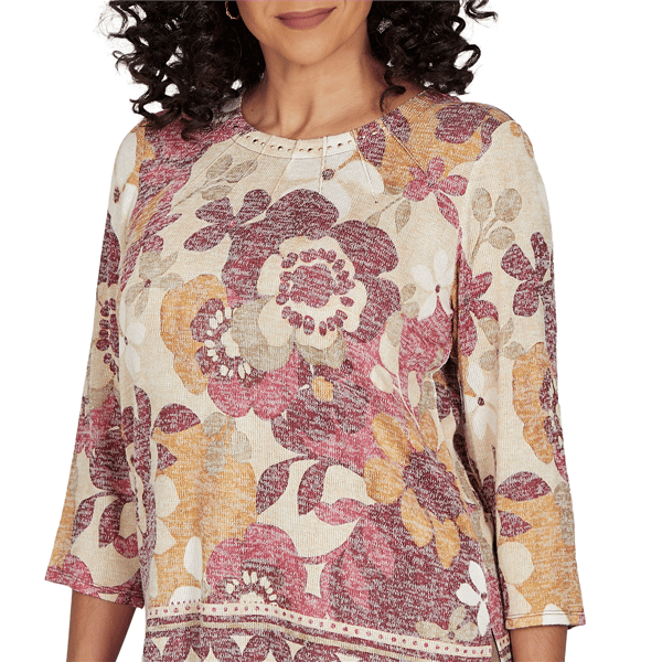 Petite Alfred Dunner Union Square 3/4 Sleeve Floral Blouse
