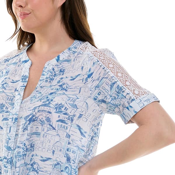 Petite Zac & Rachel Greece Scenic Tie Front Blouse